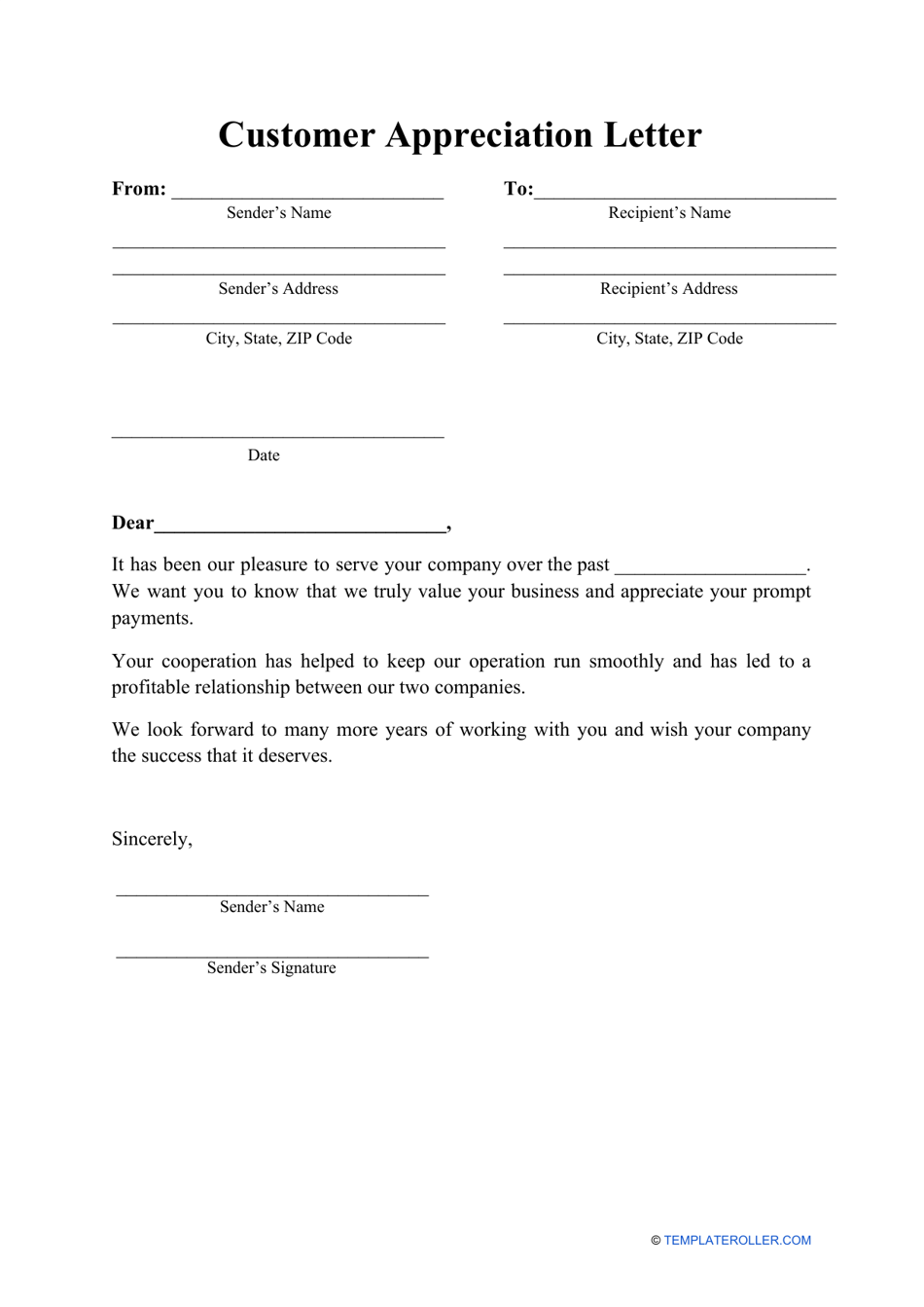Customer Appreciation Letter Sample - Free to Download