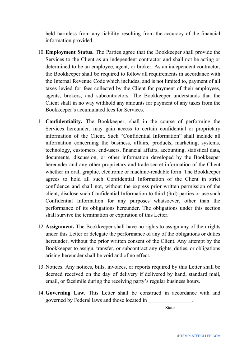 Bookkeeping Engagement Letter Template, Page 4