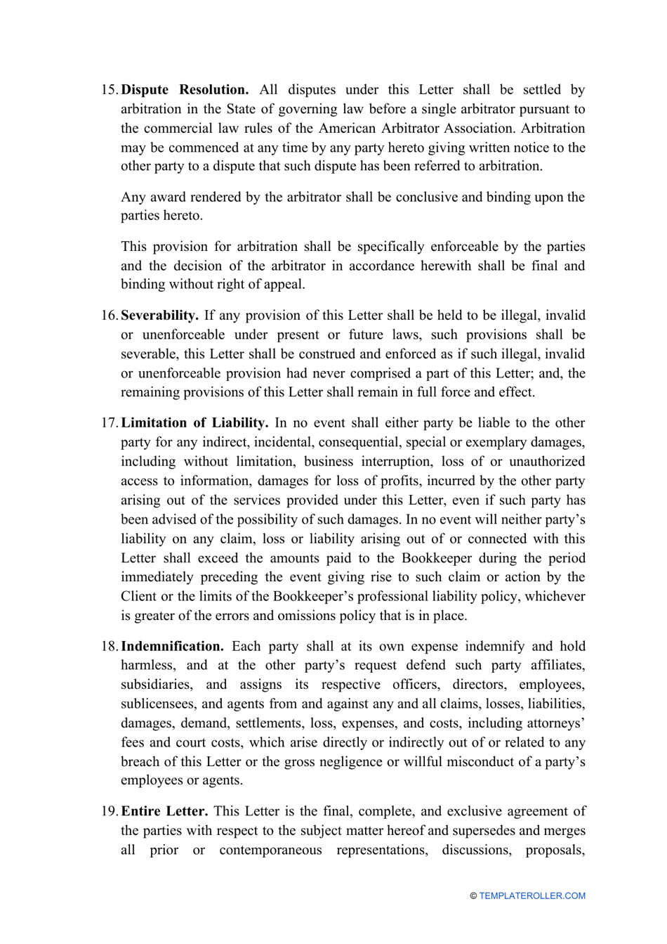 Bookkeeping Engagement Letter Template, Page 5