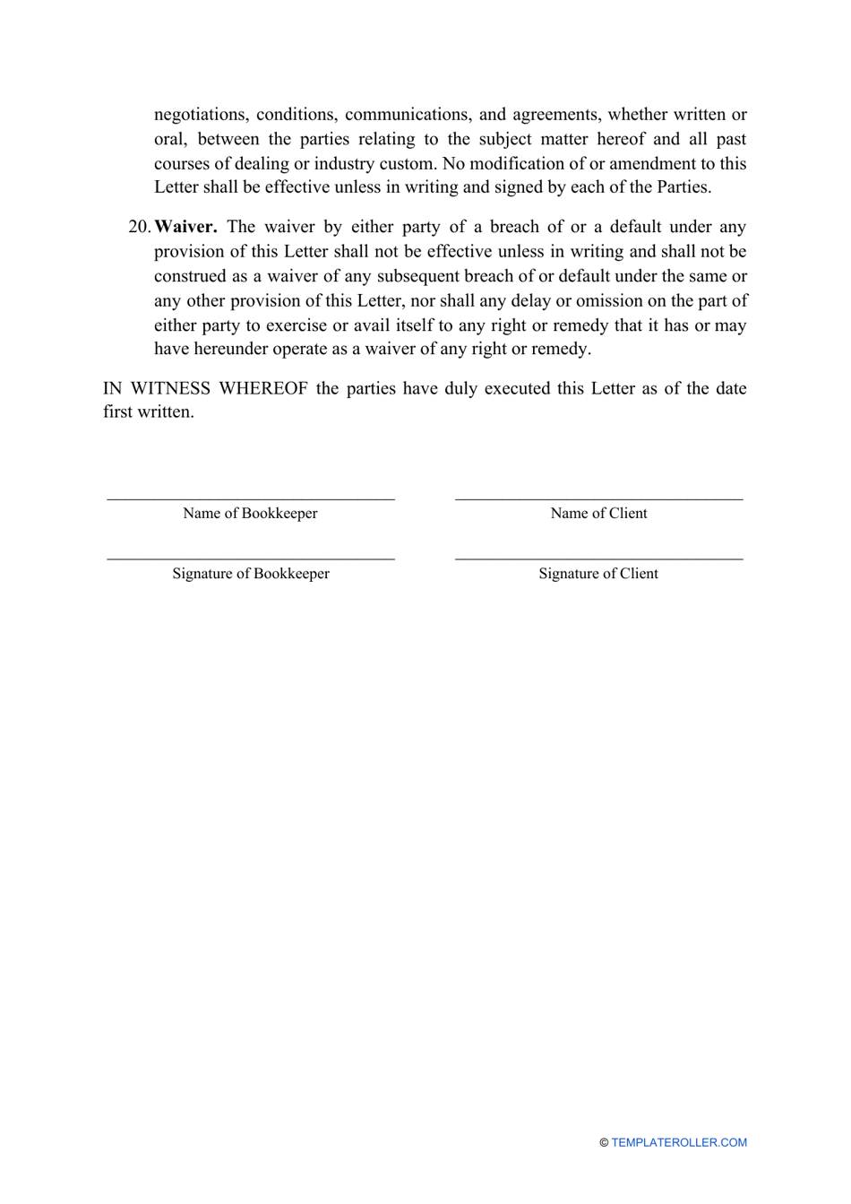 Bookkeeping Engagement Letter Template, Page 6