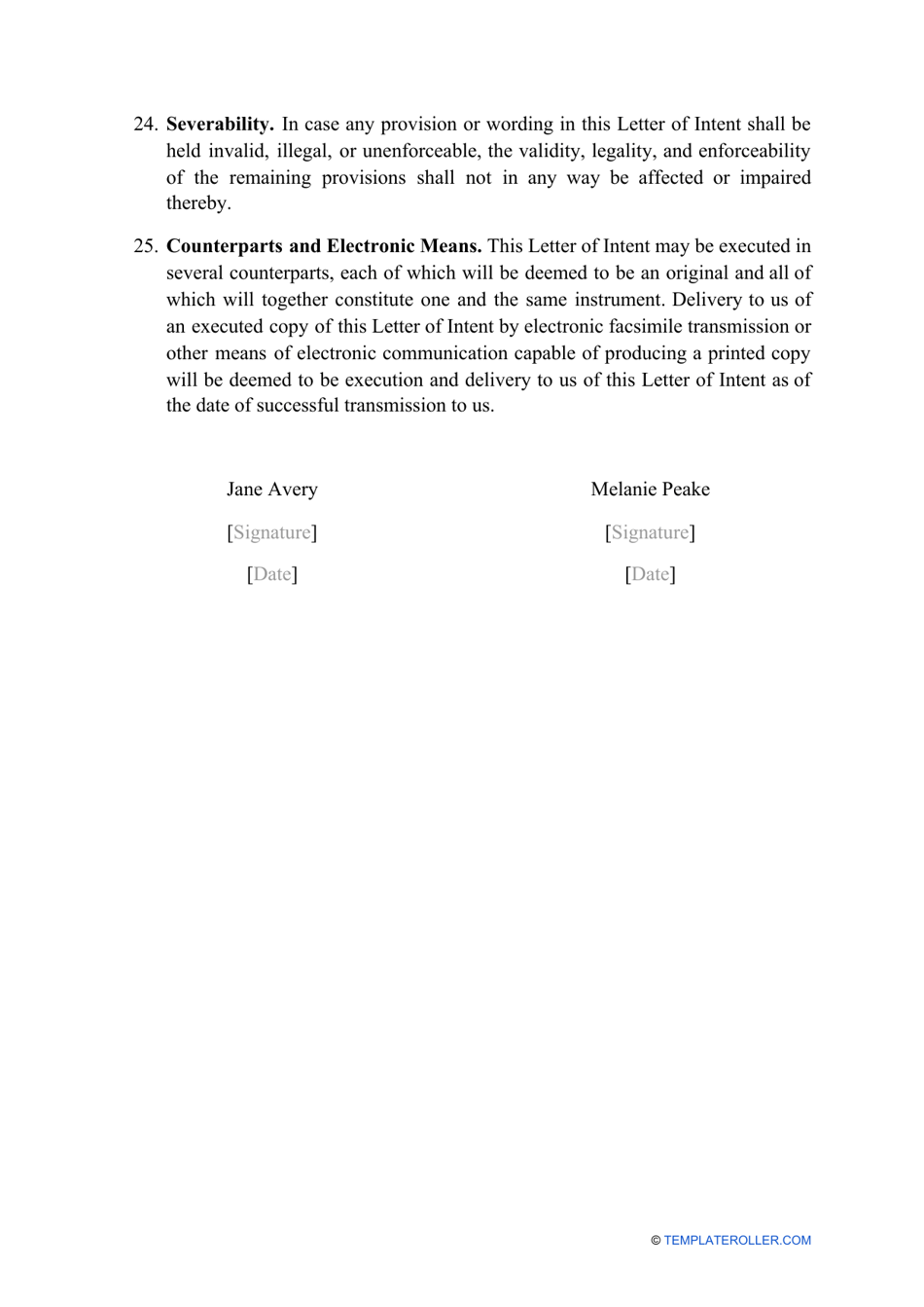 Sample Letter of Intent to Purchase Business, Page 4