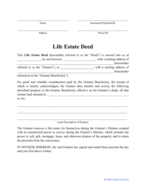 Printable Life Estate Deed Form Printable Templates