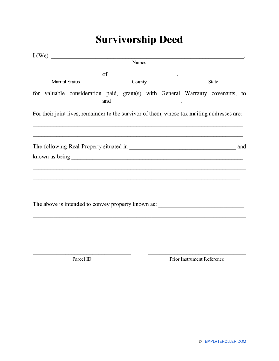 Survivorship Deed Form Download Printable PDF Templateroller