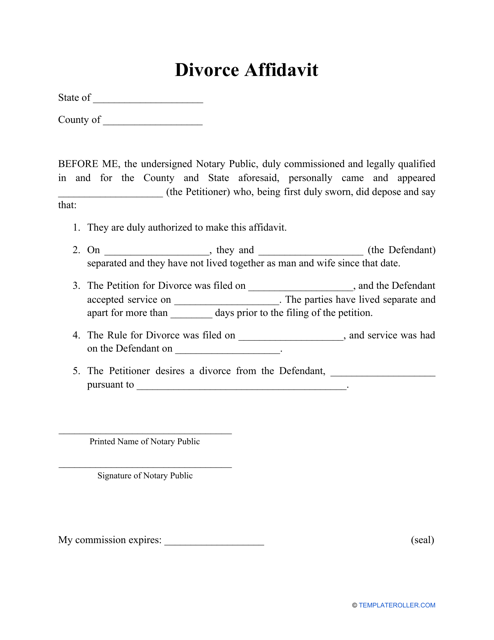 Divorce Affidavit Form Download Pdf