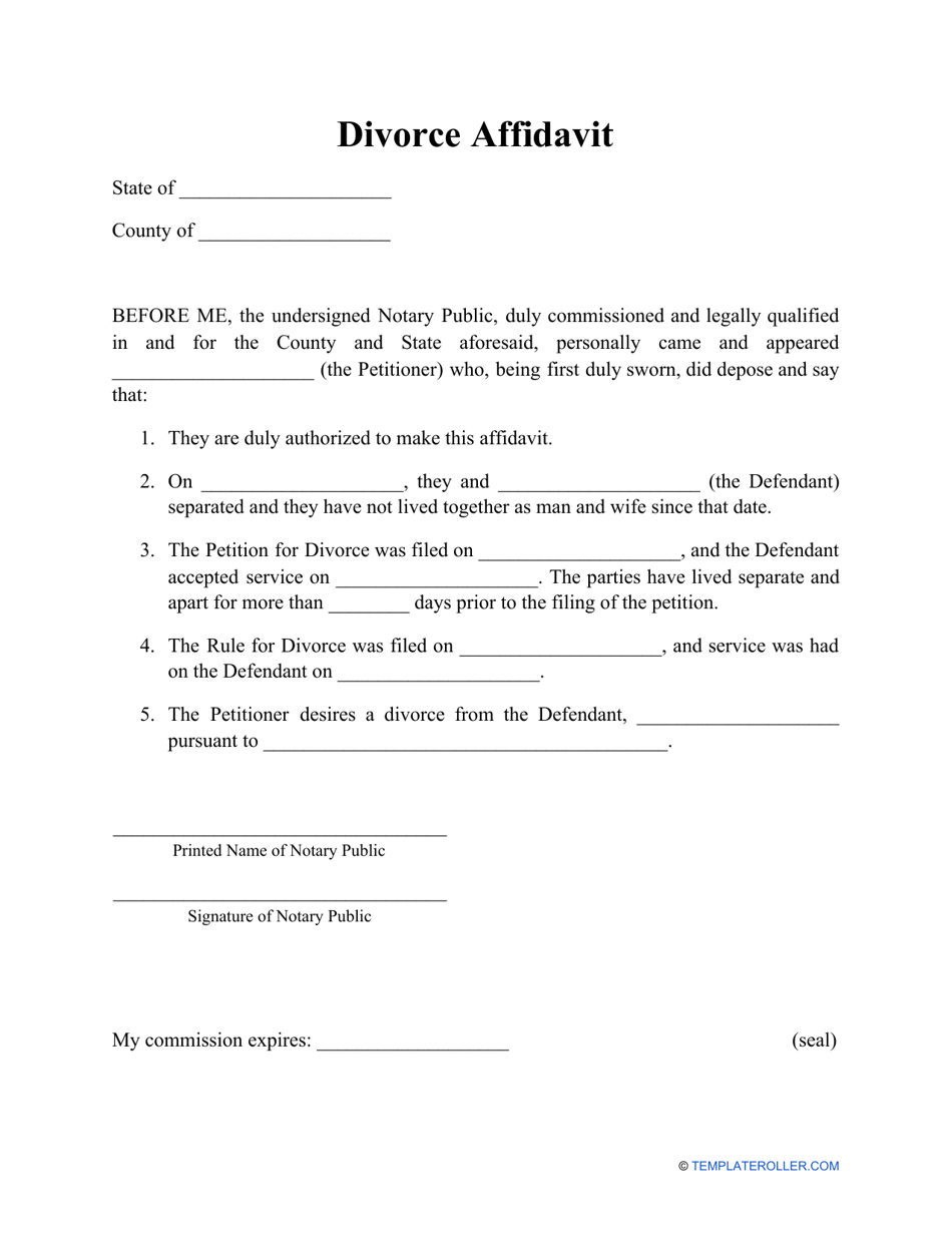 Divorce Affidavit Form, Page 1