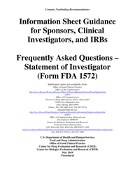 Information Sheet, Guidance for Sponsors, Clinical Investigators, and Irbs Frequently Asked Questions - Statement of Investigator (Form FDA 1572), Page 2
