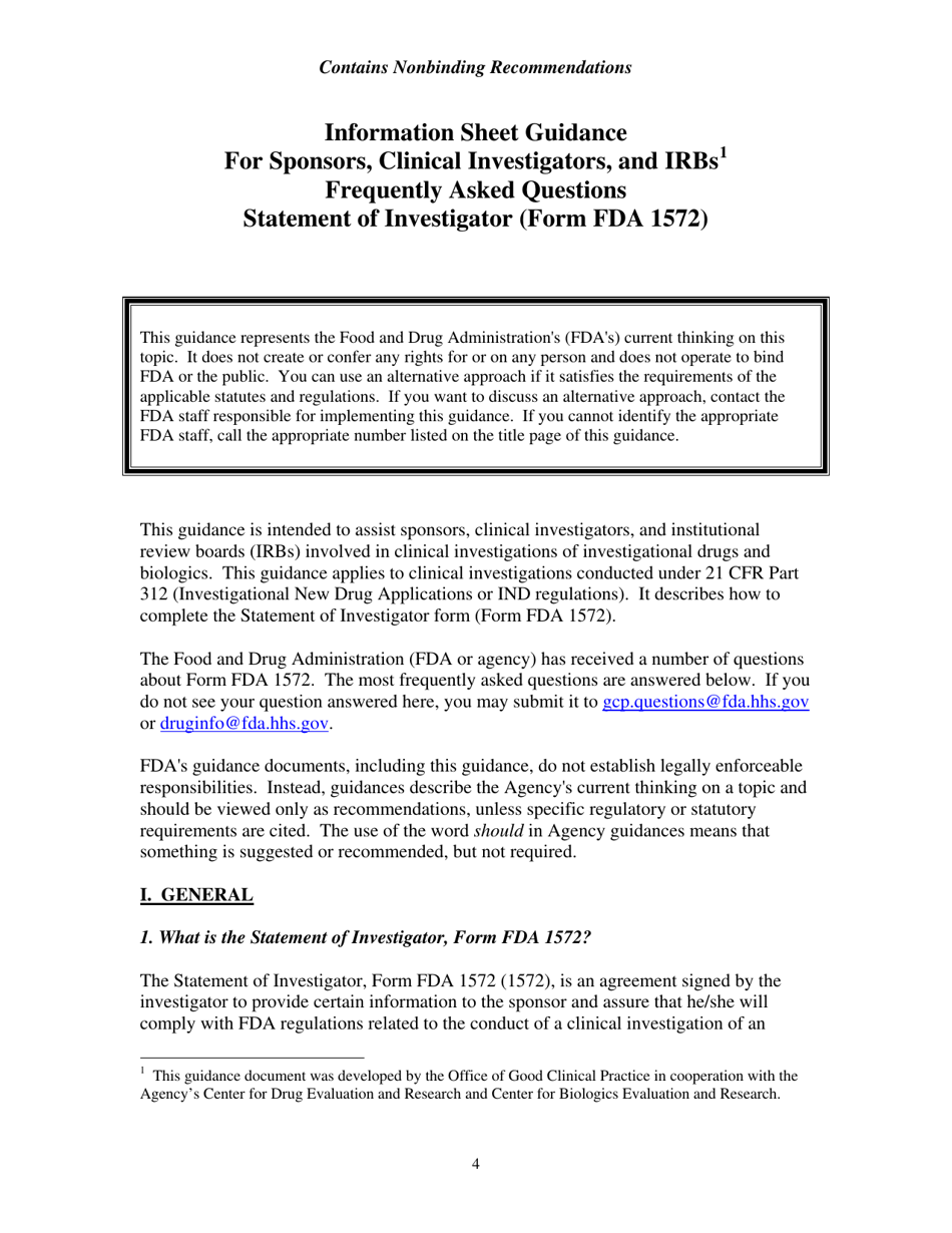 Information Sheet, Guidance for Sponsors, Clinical Investigators, and Irbs Frequently Asked Questions - Statement of Investigator (Form FDA 1572), Page 6