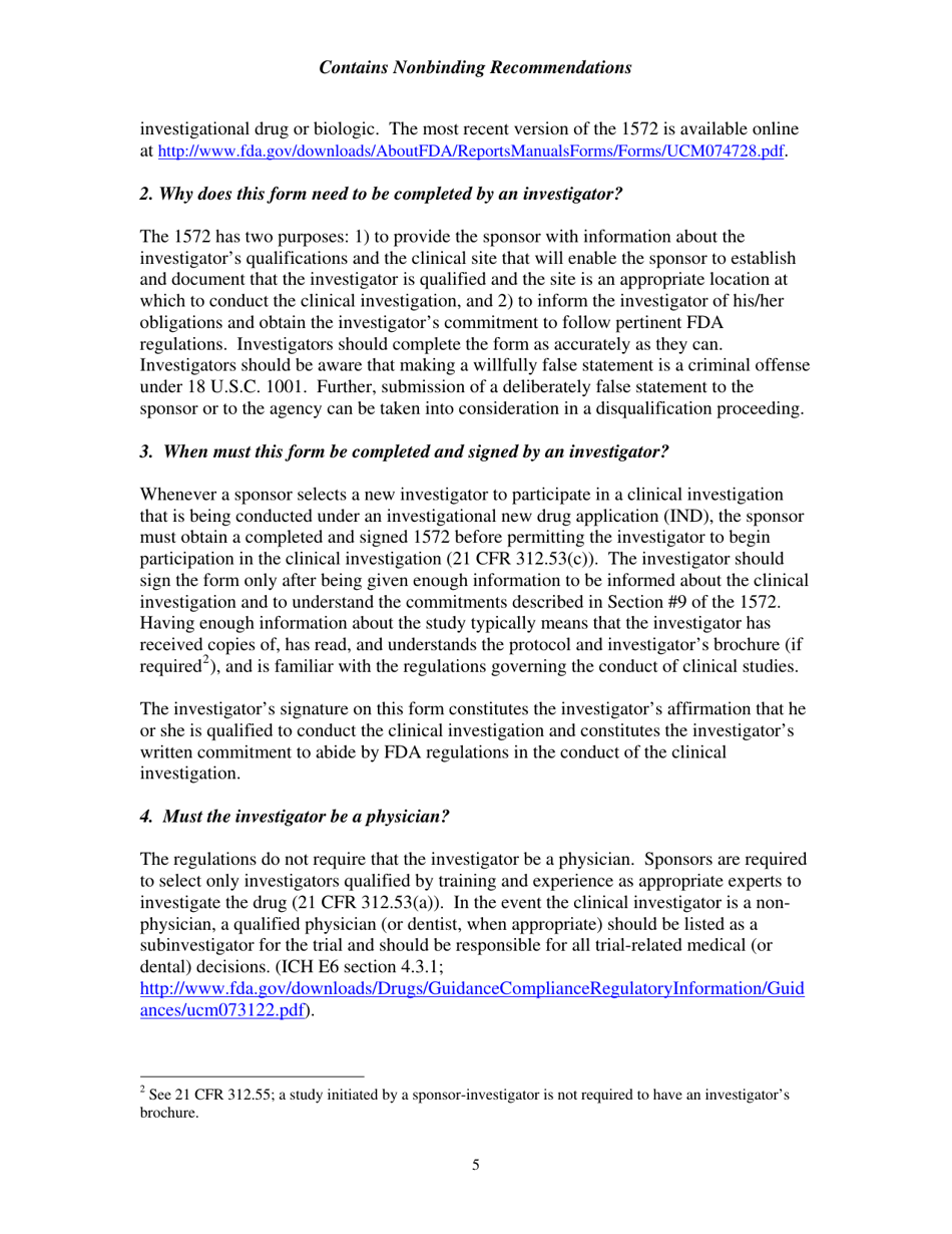 Information Sheet, Guidance for Sponsors, Clinical Investigators, and Irbs Frequently Asked Questions - Statement of Investigator (Form FDA 1572), Page 7