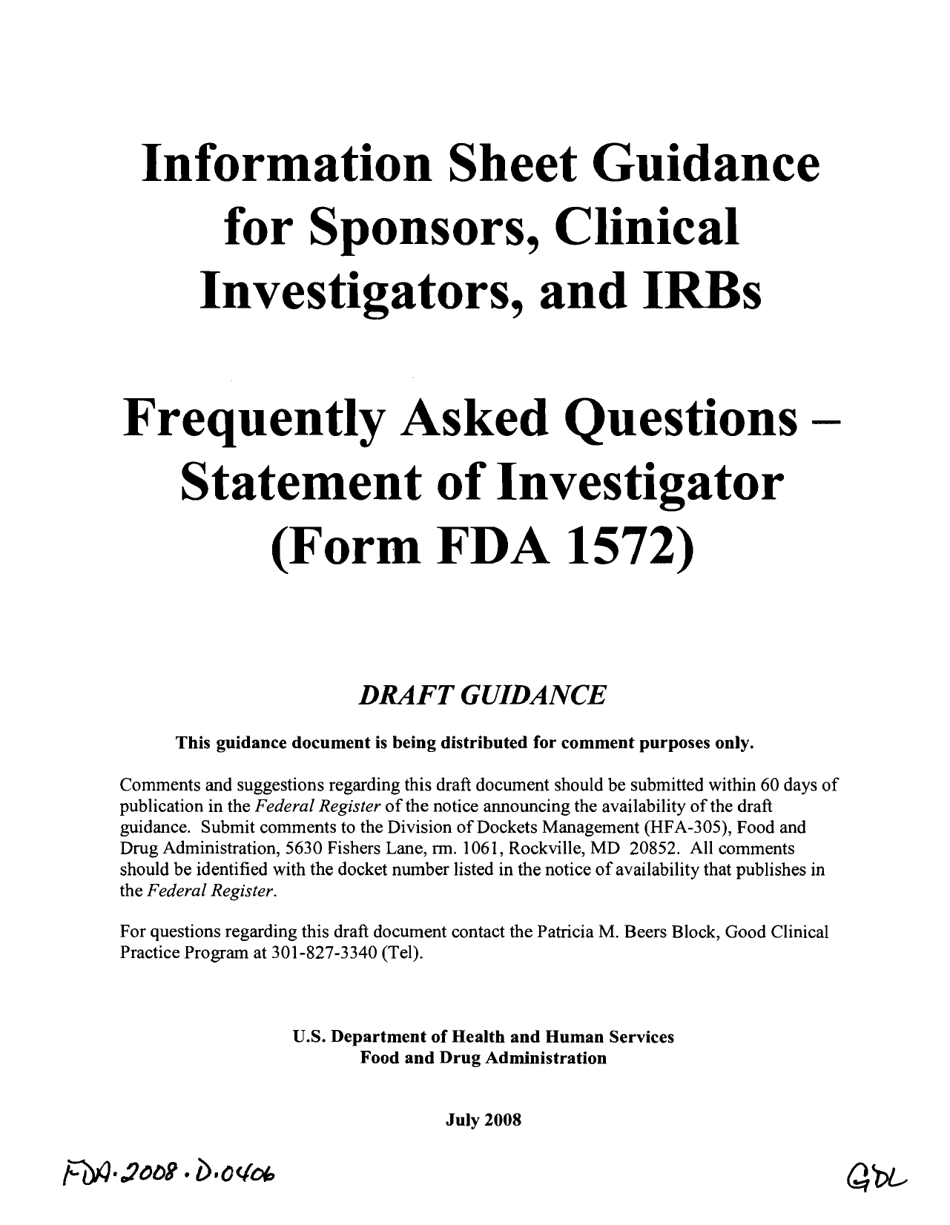 Information Sheet Guidance for Sponsors Clinical Investigators and