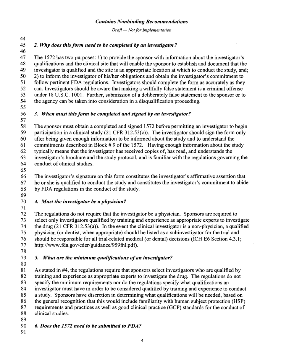Information Sheet, Guidance for Sponsors, Clinical Investigators, and Irbs Frequently Asked Questions - Statement of Investigator (Form FDA 1572), Page 6