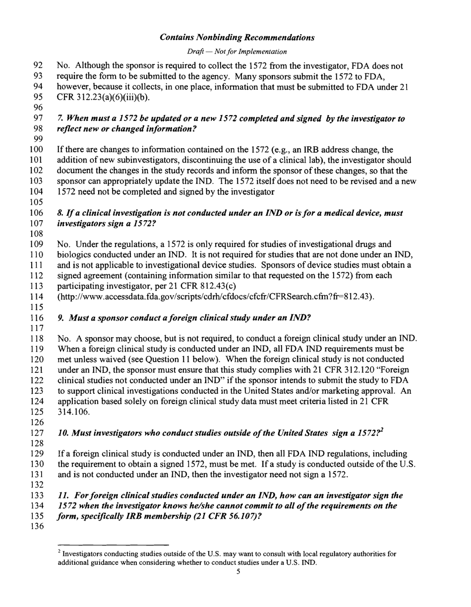 Information Sheet, Guidance for Sponsors, Clinical Investigators, and Irbs Frequently Asked Questions - Statement of Investigator (Form FDA 1572), Page 7