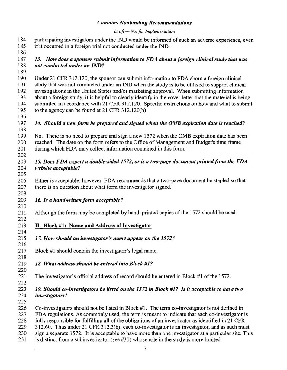 Information Sheet, Guidance for Sponsors, Clinical Investigators, and Irbs Frequently Asked Questions - Statement of Investigator (Form FDA 1572), Page 9