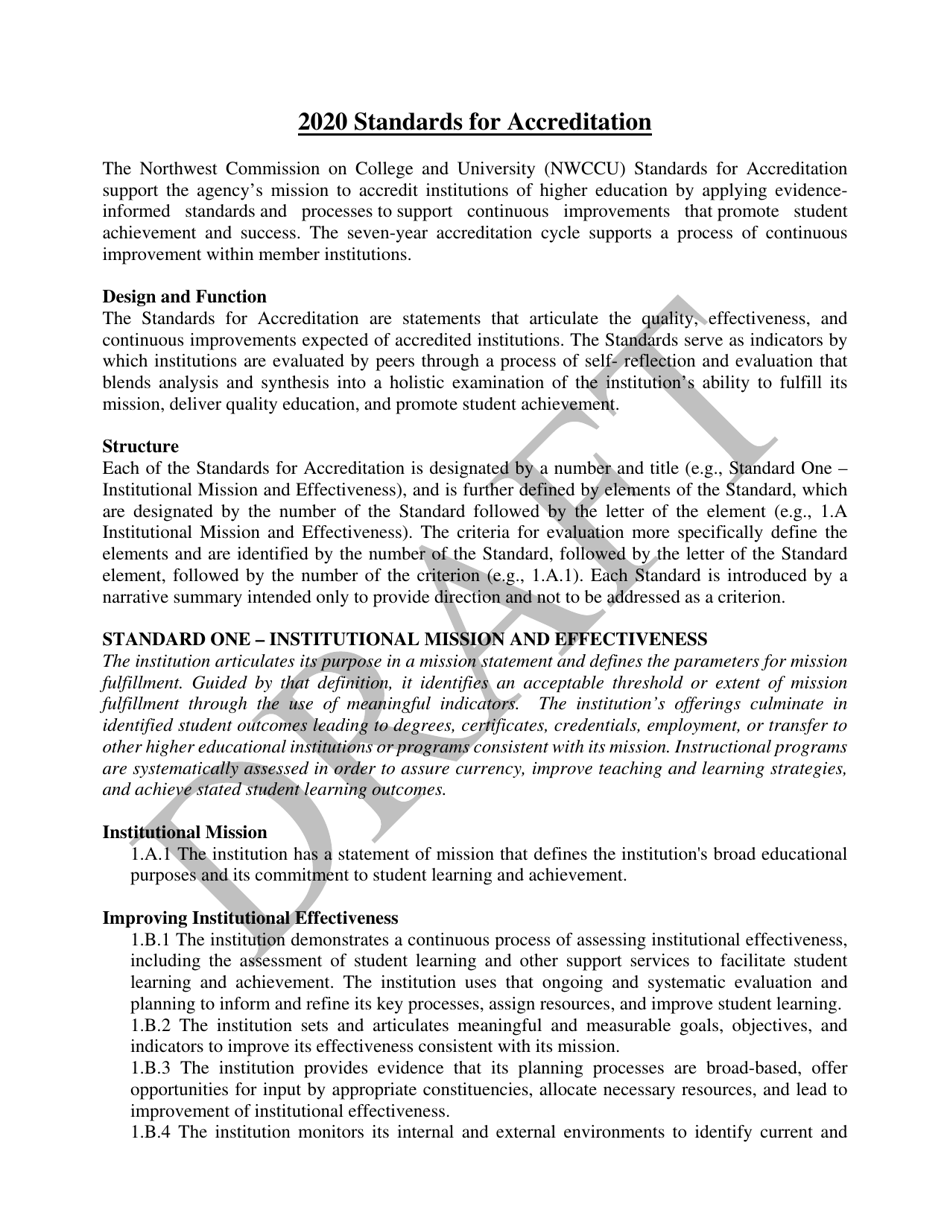 2020 Standards for Accreditation Northwest Commission on Colleges and