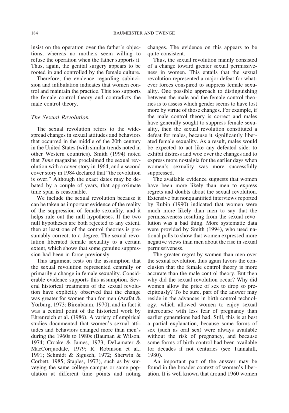 Cultural Suppression of Female Sexuality - Roy F. Baumeister, Jean M. Twenge, Page 19