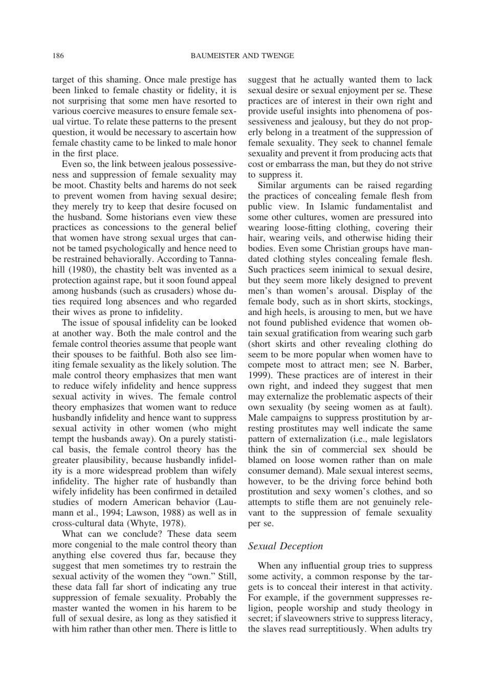 Cultural Suppression of Female Sexuality - Roy F. Baumeister, Jean M. Twenge, Page 21