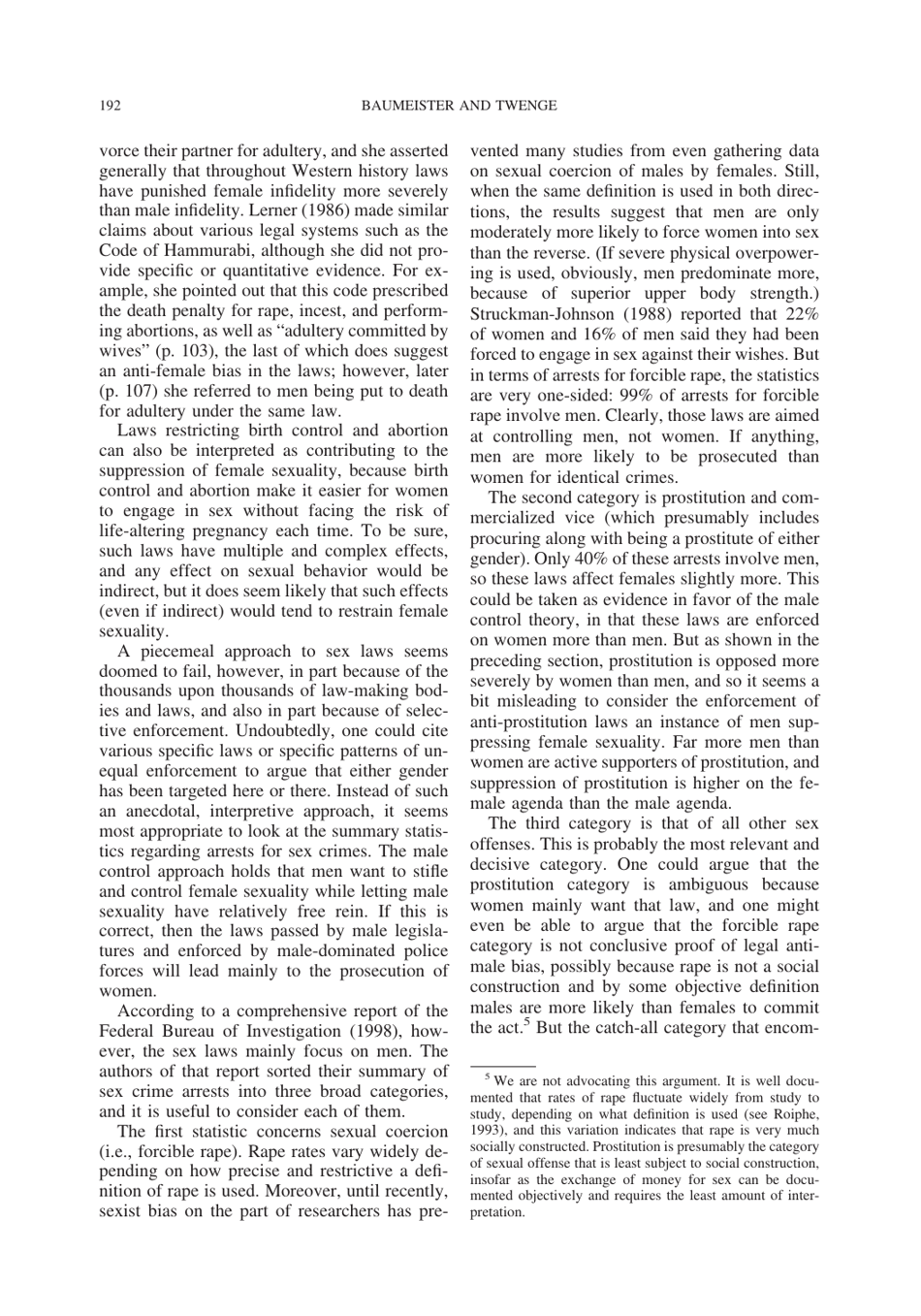 Cultural Suppression of Female Sexuality - Roy F. Baumeister, Jean M. Twenge, Page 27