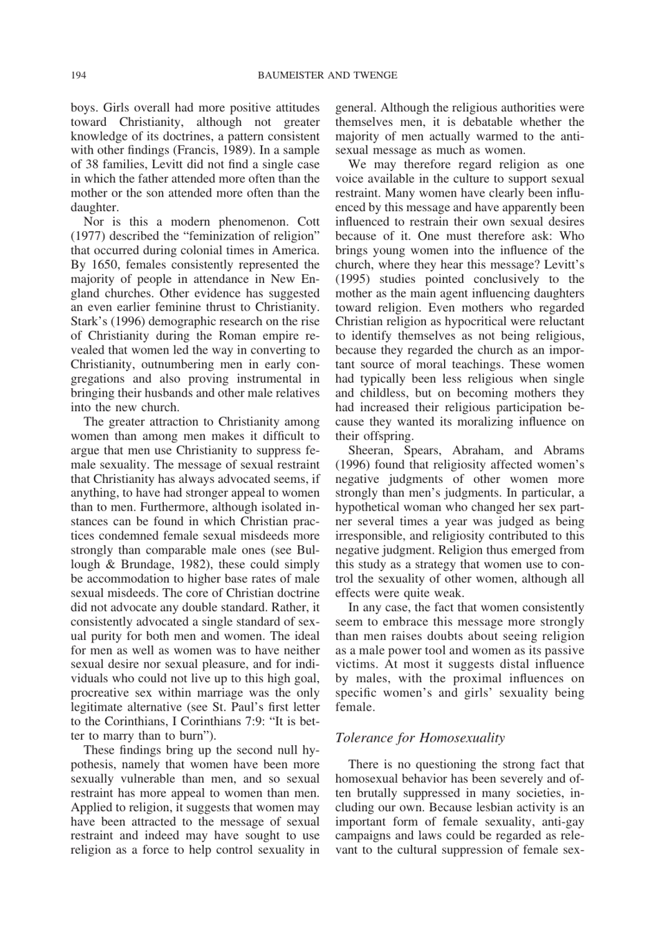 Cultural Suppression of Female Sexuality - Roy F. Baumeister, Jean M. Twenge, Page 29