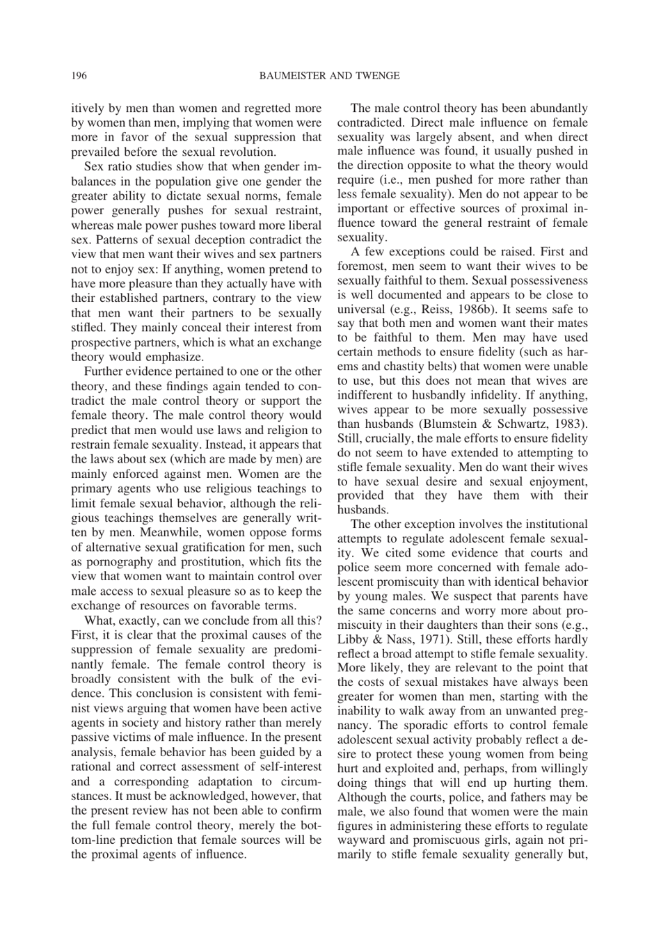 Cultural Suppression of Female Sexuality - Roy F. Baumeister, Jean M. Twenge, Page 31