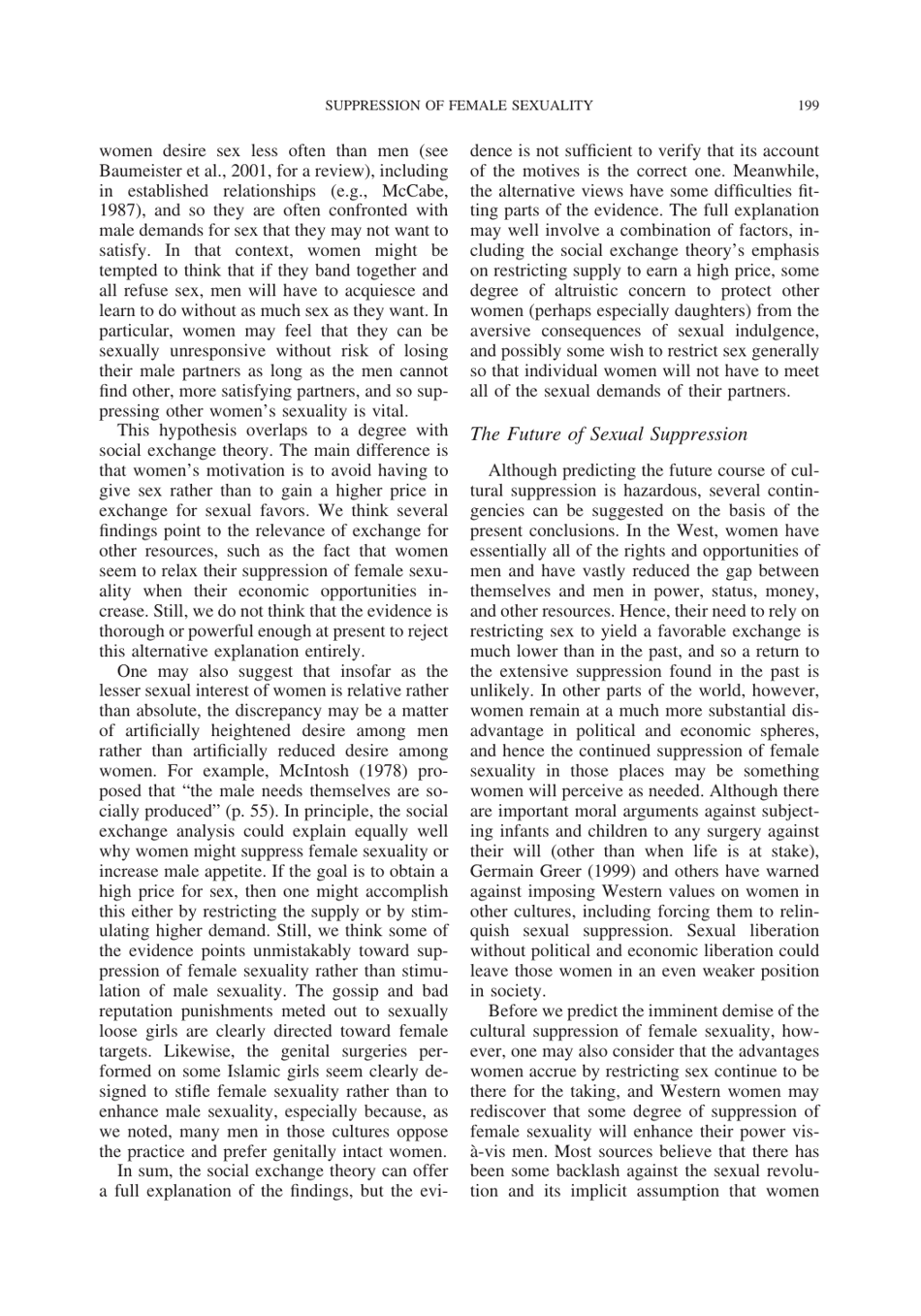 Cultural Suppression of Female Sexuality - Roy F. Baumeister, Jean M. Twenge, Page 34