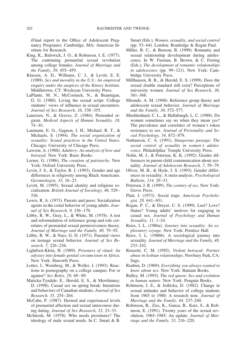 Cultural Suppression of Female Sexuality - Roy F. Baumeister, Jean M. Twenge, Page 37