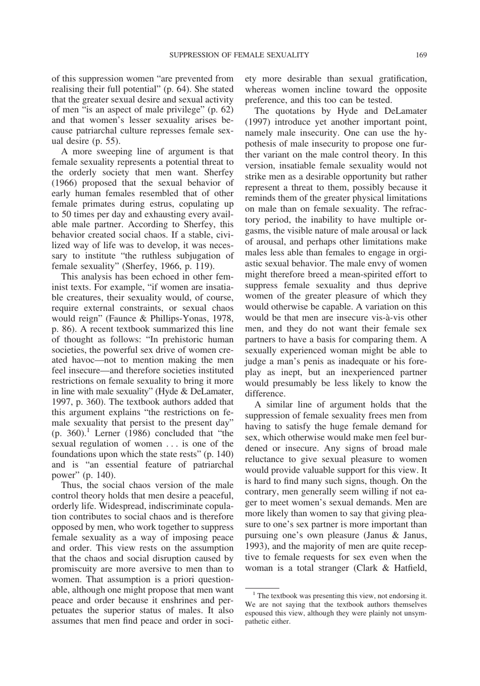 Cultural Suppression of Female Sexuality - Roy F. Baumeister, Jean M. Twenge, Page 4