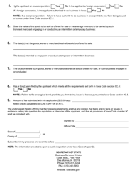 Transient Merchant Application - Iowa, Page 2