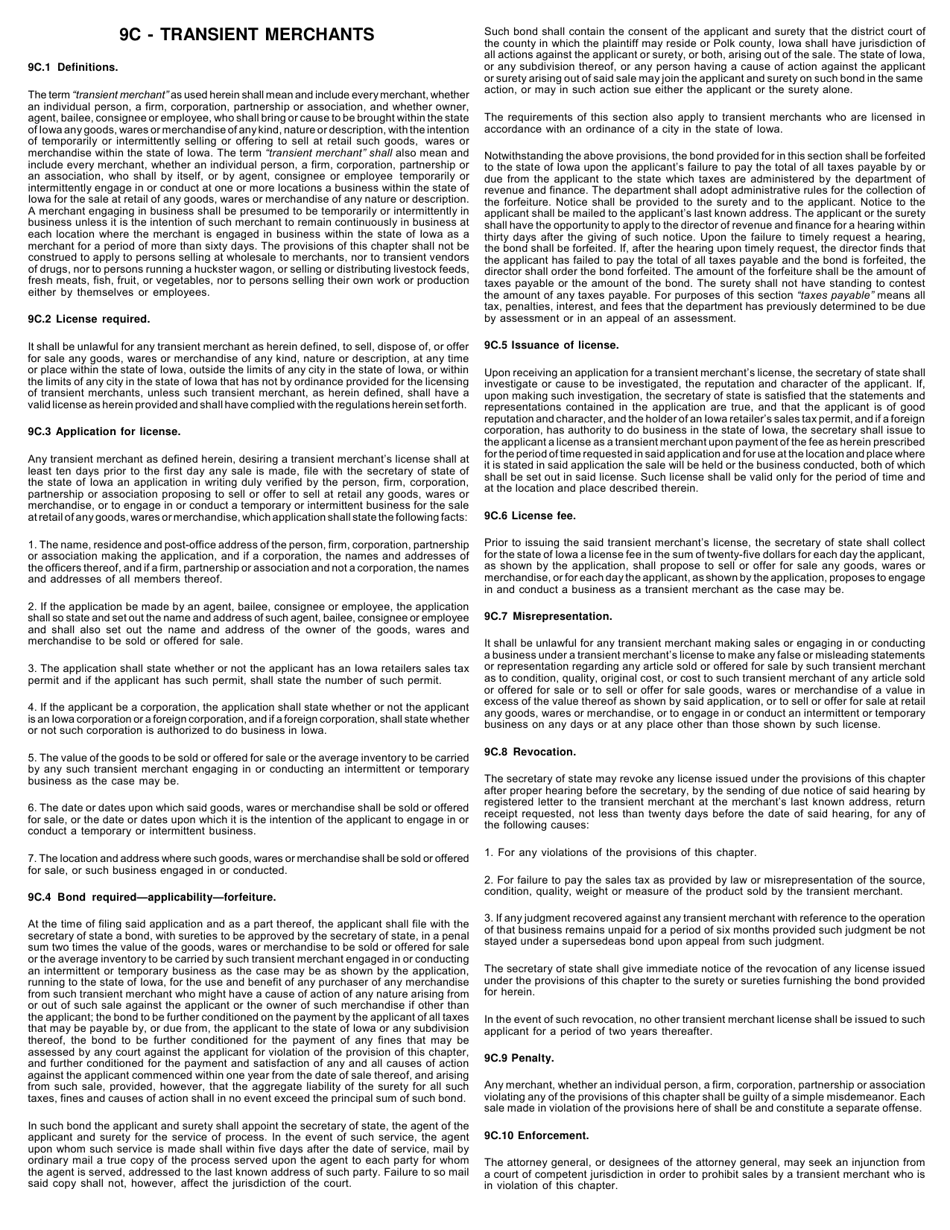 Transient Merchant Application - Iowa, Page 3