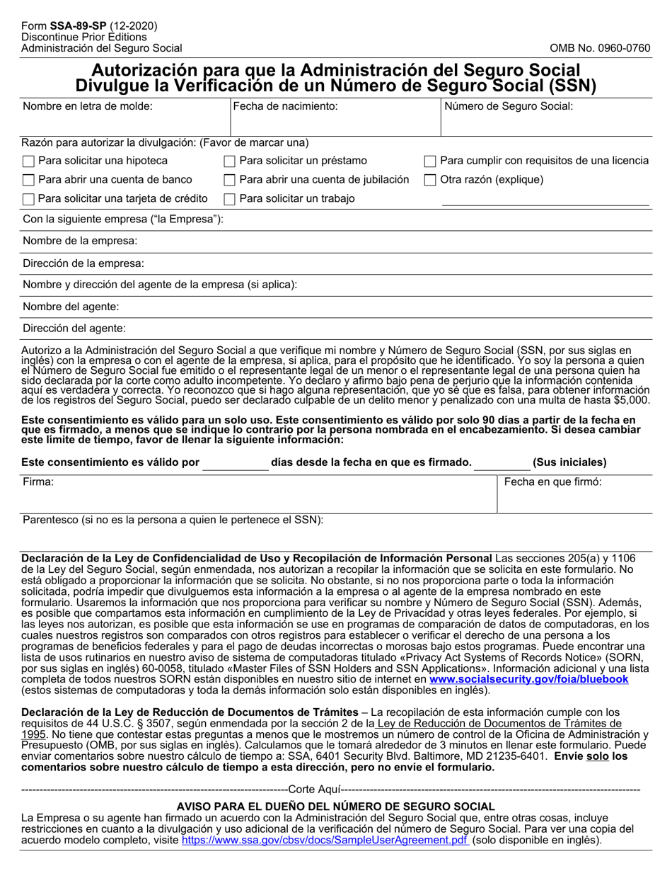 Formulario Ssa 89 Sp Download Printable Pdf Or Fill Online Autorizacion Para Que La 7122