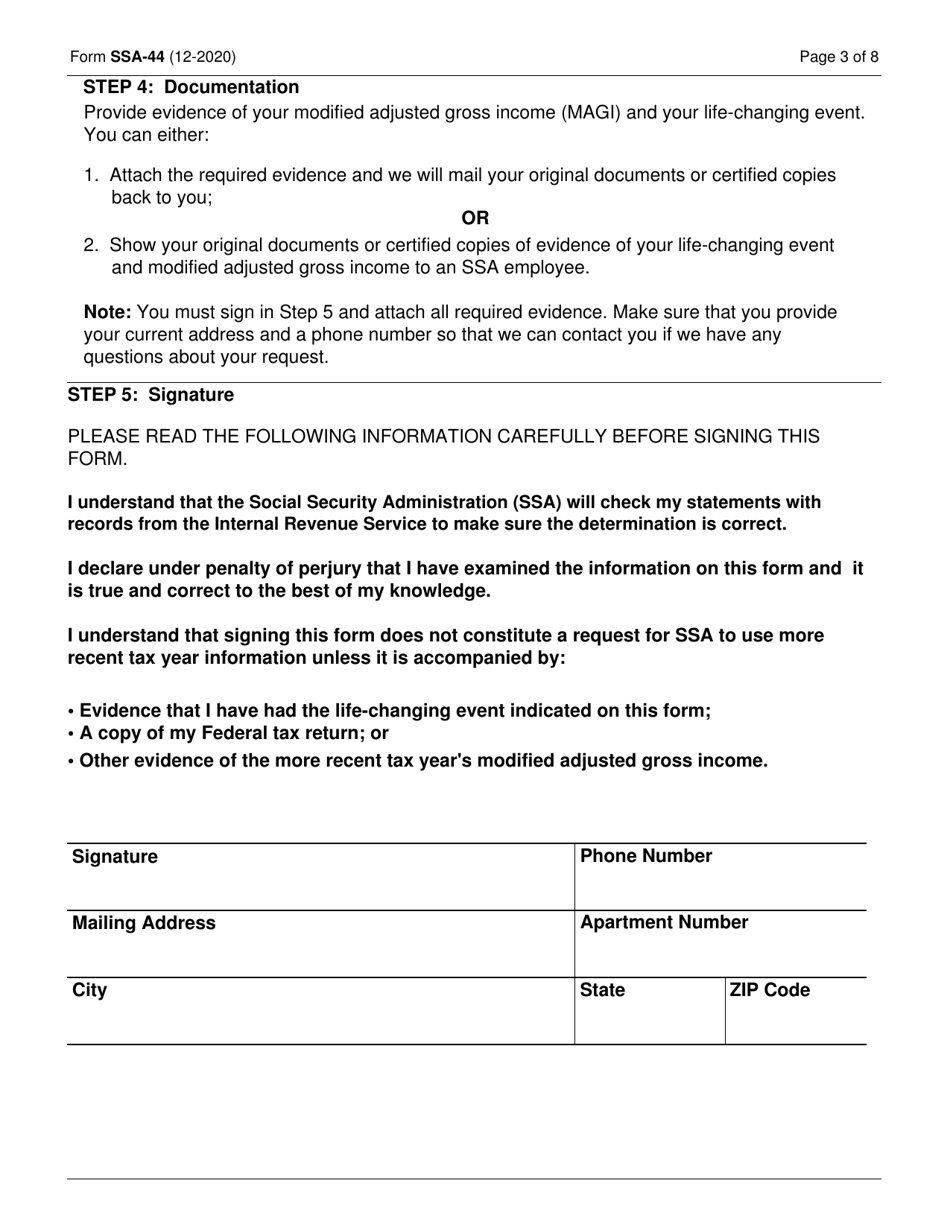 Form SSA-44 Medicare Income-Related Monthly Adjustment Amount - Life-Changing Event, Page 3