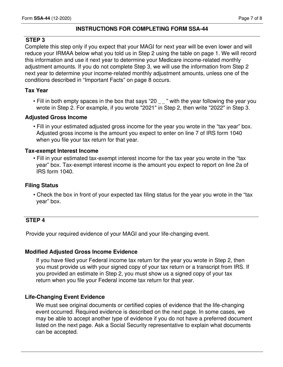 Form SSA-44 Medicare Income-Related Monthly Adjustment Amount - Life-Changing Event, Page 7