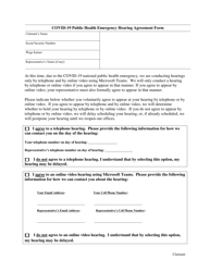 Document preview: Covid-19 Public Health Emergency Hearing Agreement Form