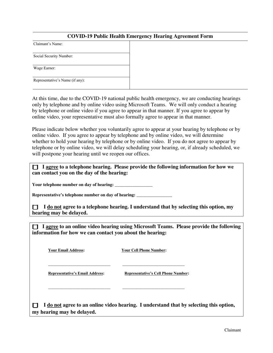 Covid-19 Public Health Emergency Hearing Agreement Form, Page 1