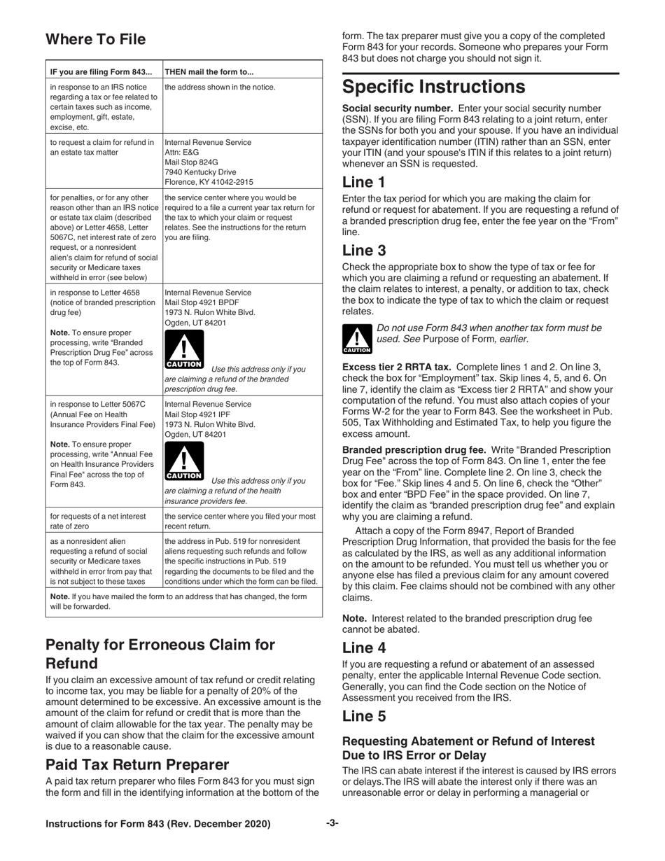 Instructions for IRS Form 843 Claim for Refund and Request for Abatement, Page 3
