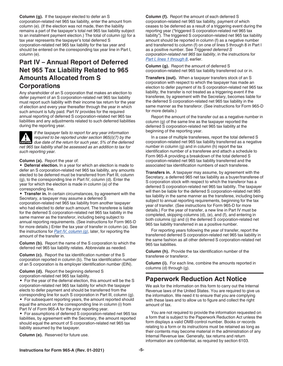 Instructions for IRS Form 965-A Individual Report of Net 965 Tax Liability, Page 5