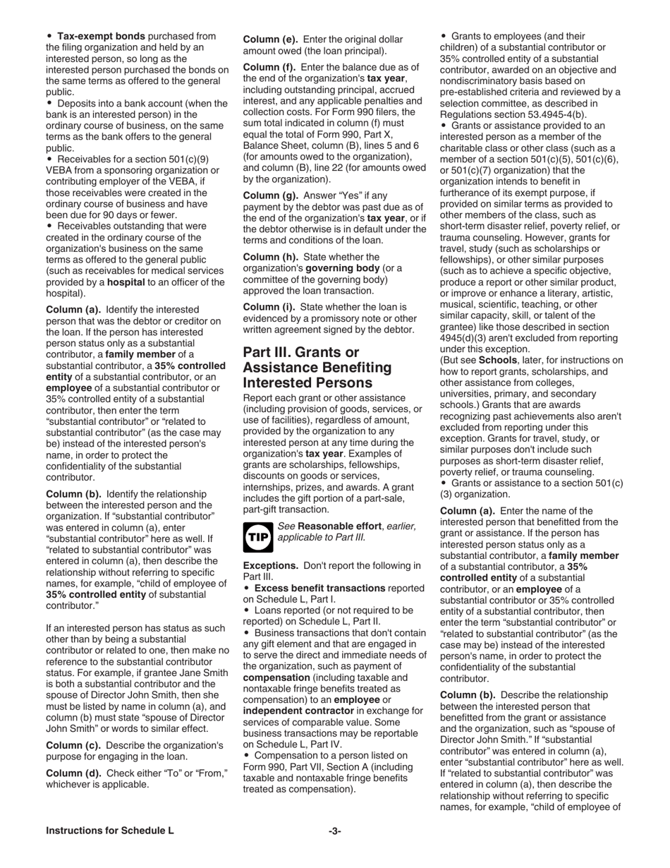 Instructions for IRS Form 990, 990-EZ Schedule L Transactions With Interested Persons, Page 3