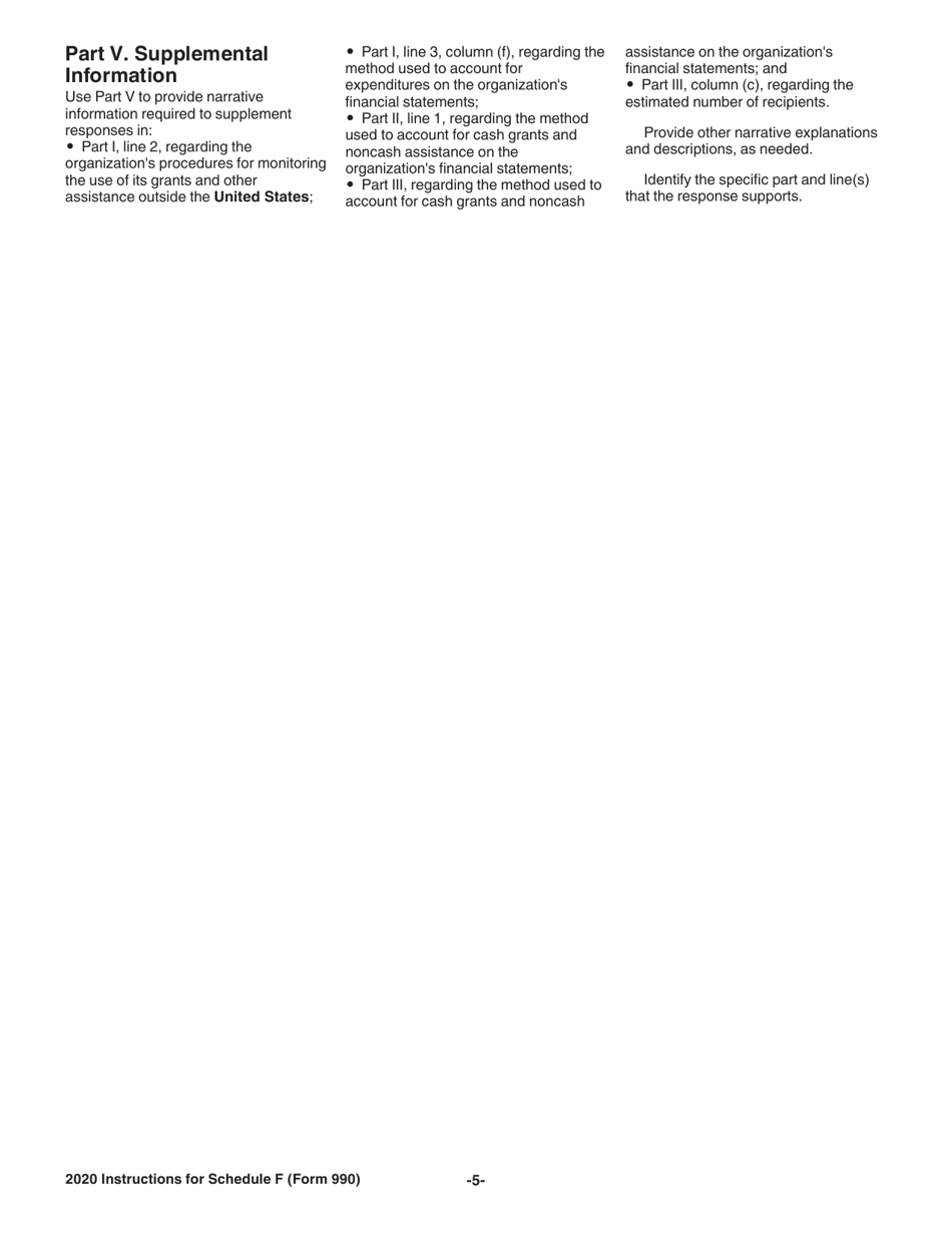 Instructions for IRS Form 990 Schedule F Statement of Activities Outside the United States, Page 5