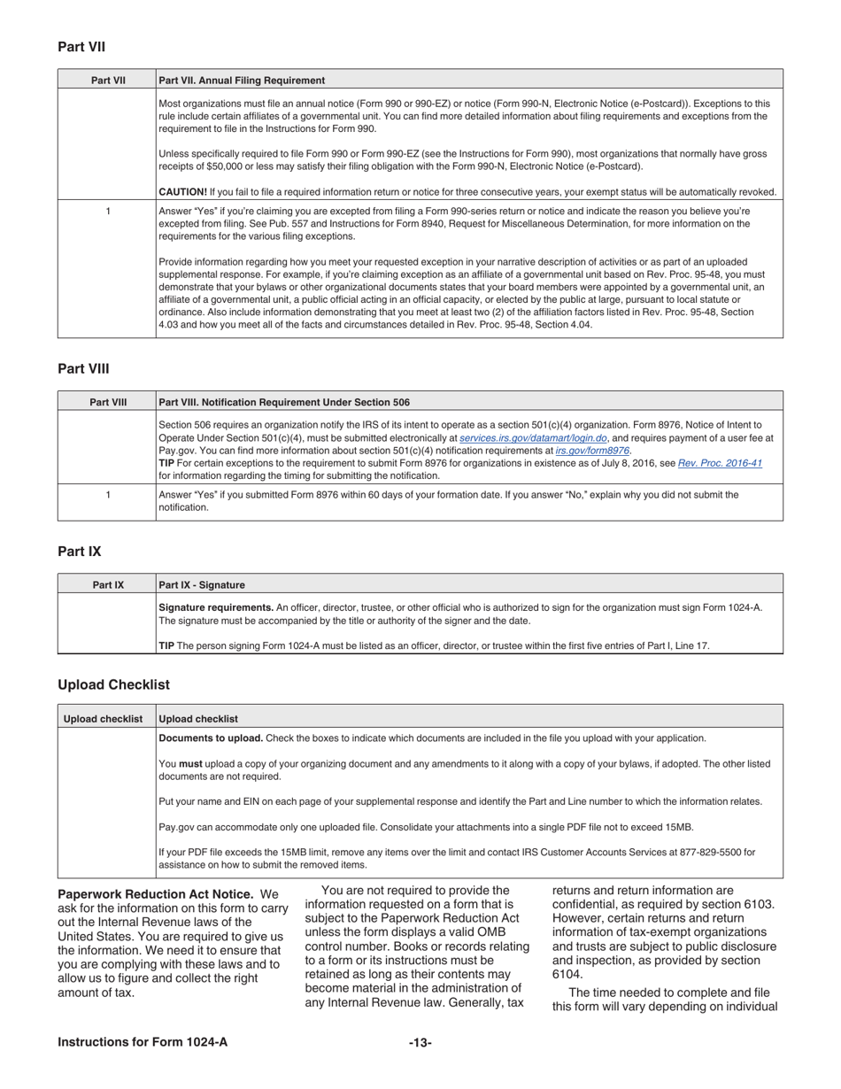 Instructions for IRS Form 1024-A Application for Recognition of Exemption Under Section 501(C)(4) of the Internal Revenue Code, Page 13