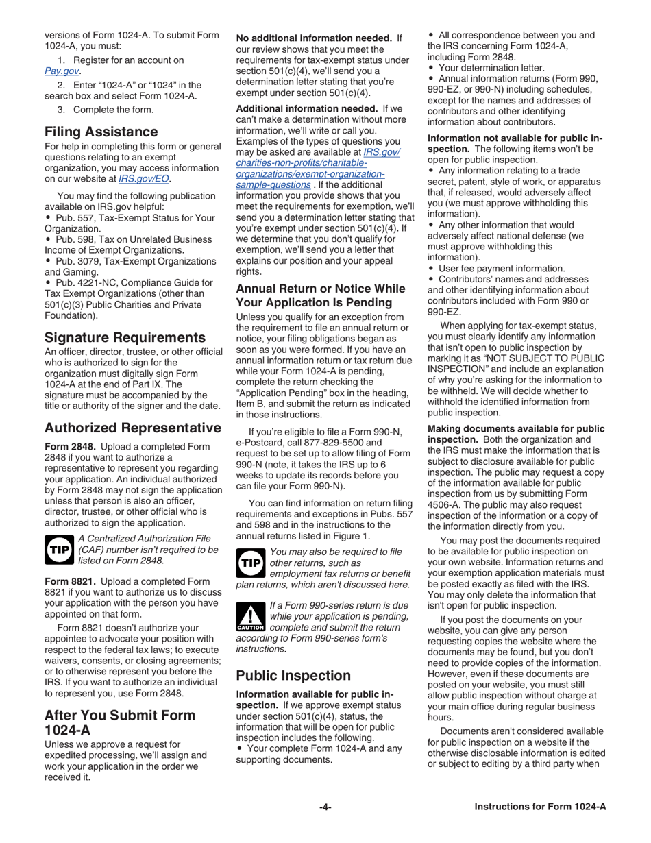 Instructions for IRS Form 1024-A Application for Recognition of Exemption Under Section 501(C)(4) of the Internal Revenue Code, Page 4