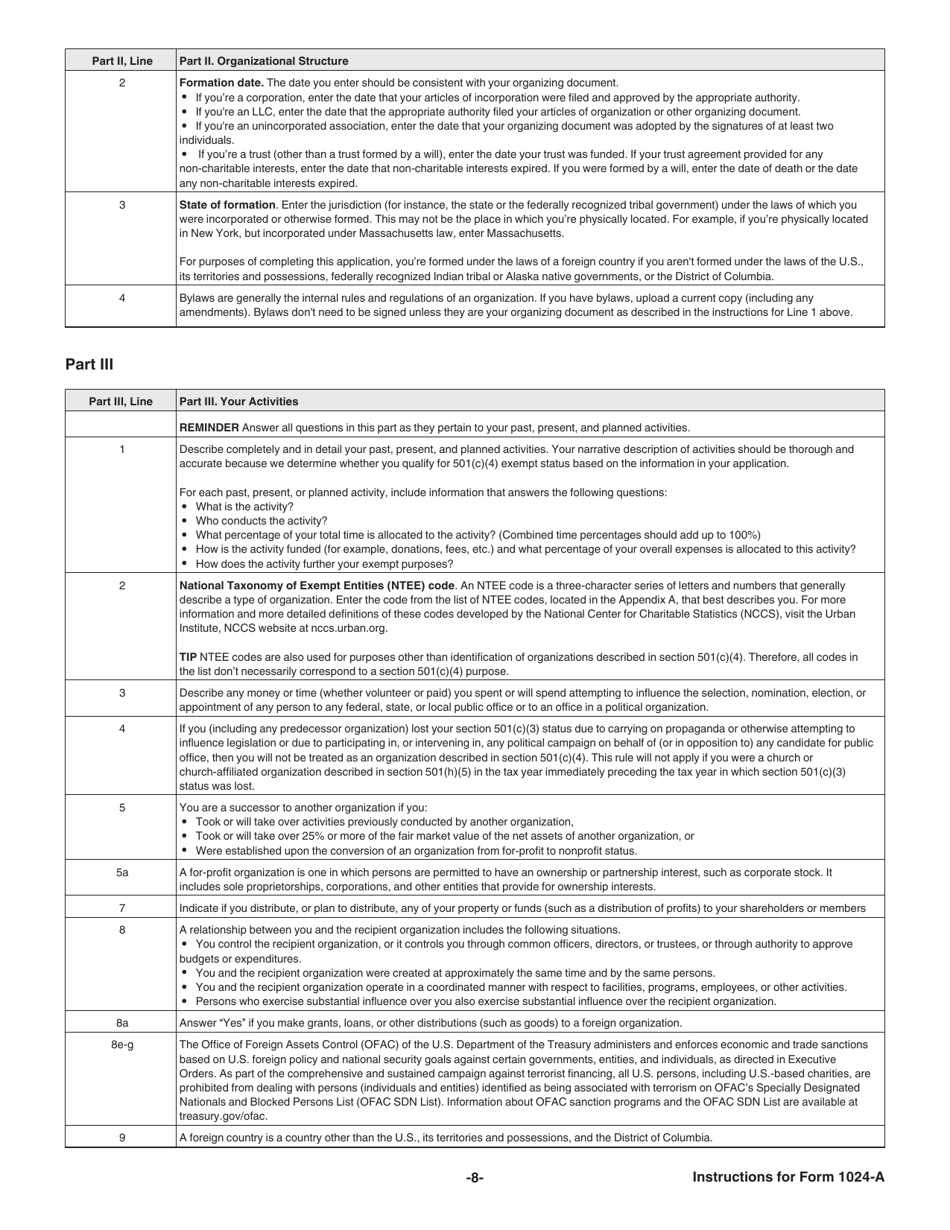 Download Instructions For Irs Form 1024 A Application For Recognition Of Exemption Under Section