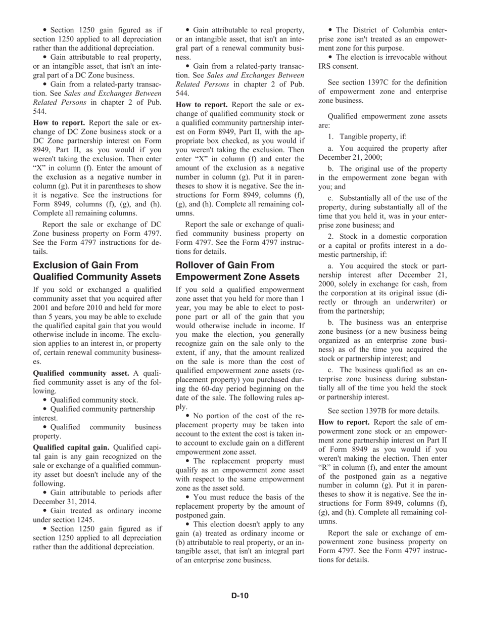 Instructions for IRS Form 1040 Schedule D Capital Gains and Losses, Page 10
