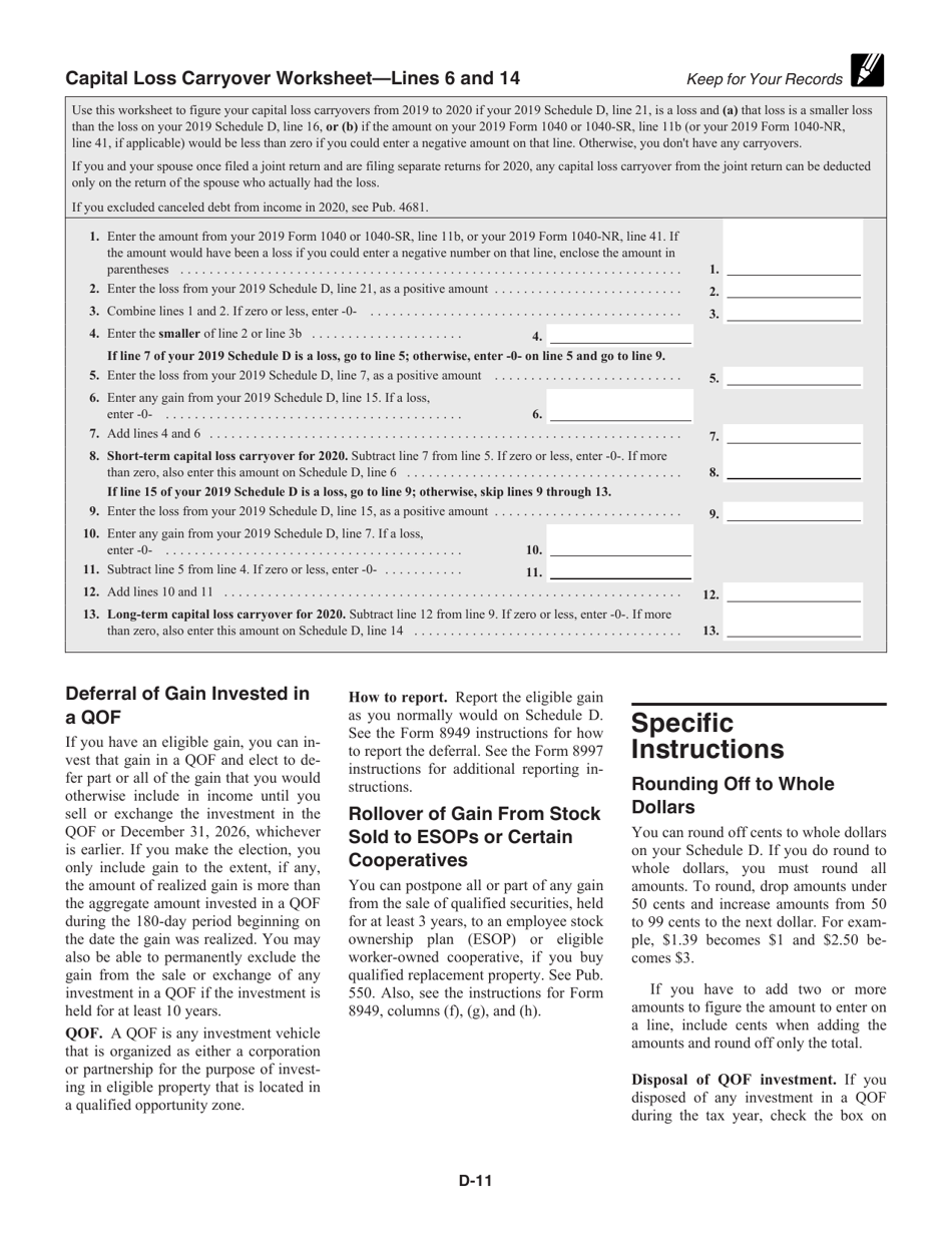 Download Instructions for IRS Form 1040 Schedule D Capital Gains and ...