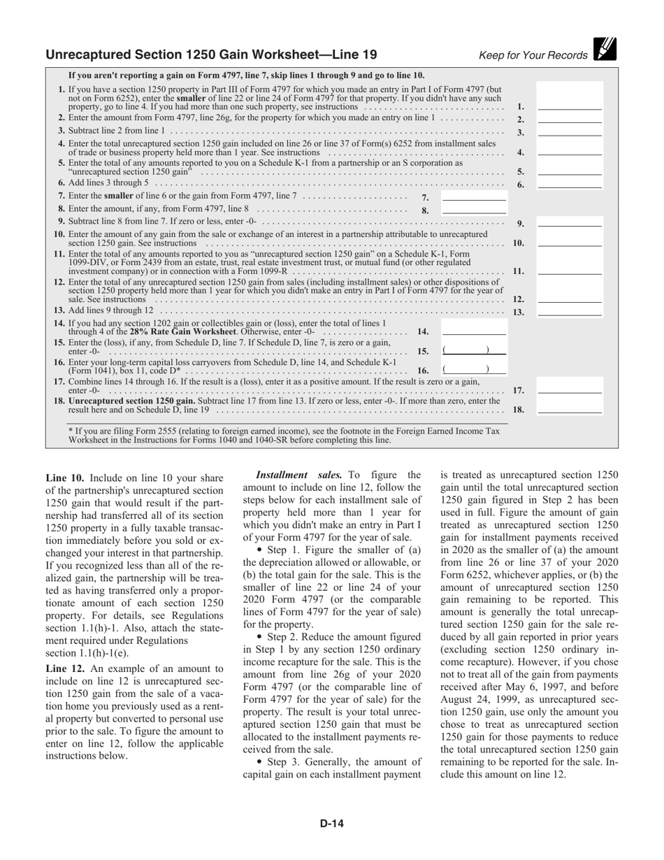 Download Instructions For Irs Form 1040 Schedule D Capital Gains And Losses Pdf 2020 2044