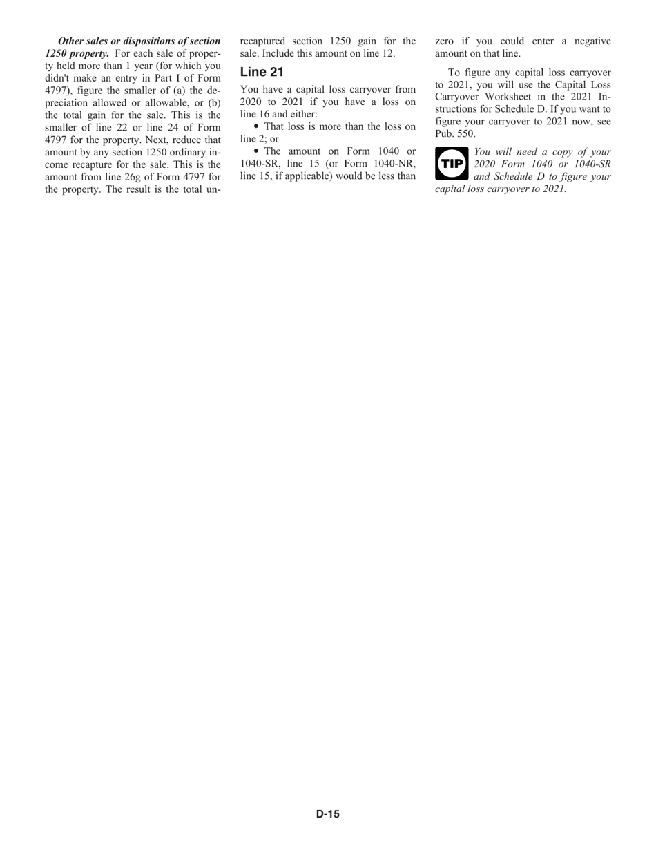 Instructions for IRS Form 1040 Schedule D Capital Gains and Losses, Page 15