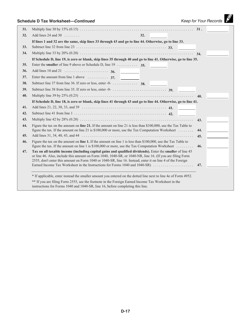 Download Instructions for IRS Form 1040 Schedule D Capital Gains and