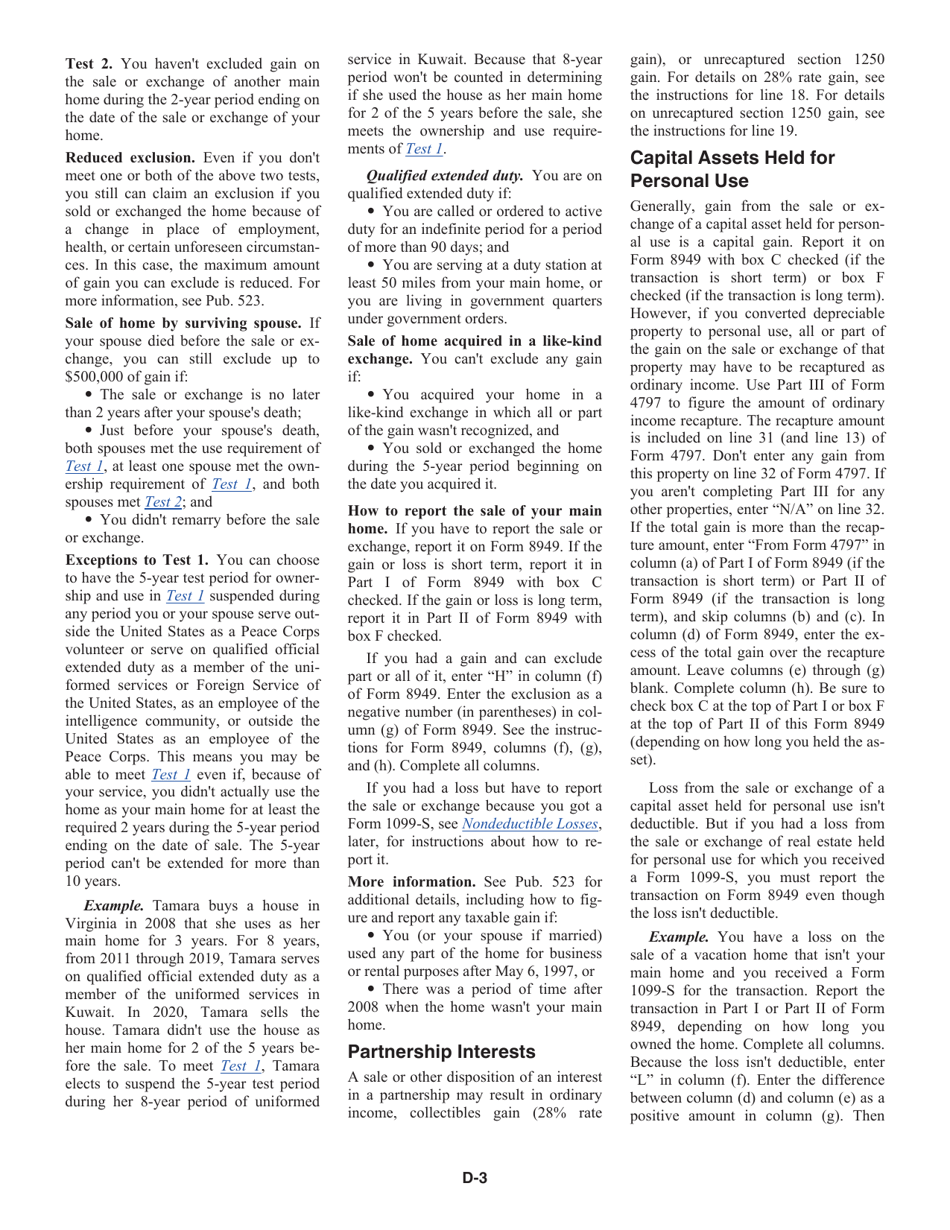 Instructions for IRS Form 1040 Schedule D Capital Gains and Losses, Page 3