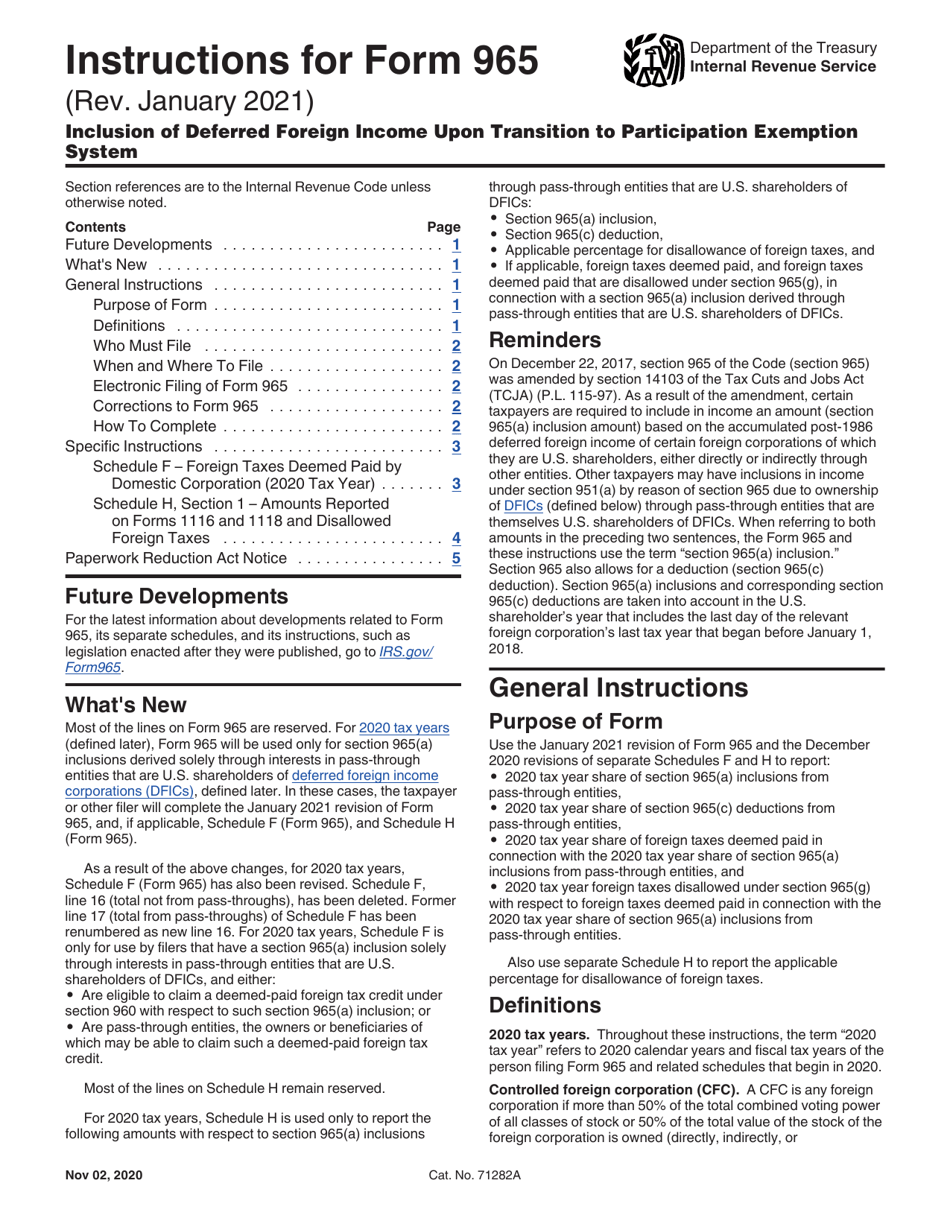 Instructions for IRS Form 965 Inclusion of Deferred Foreign Income Upon Transition to Participation Exemption System, Page 1