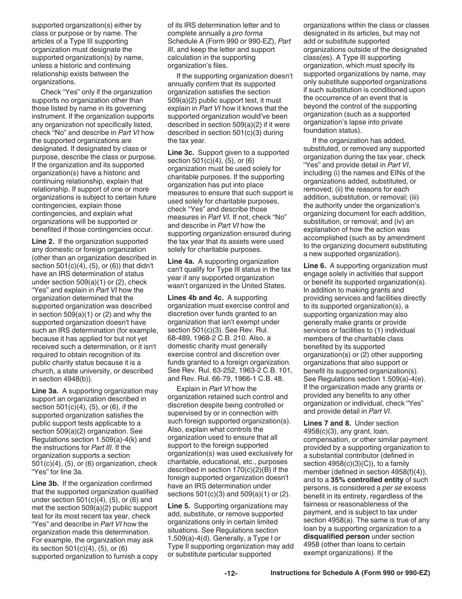Instructions for IRS Form 990, 990-EZ Schedule A Public Charity Status and Public Support, Page 12