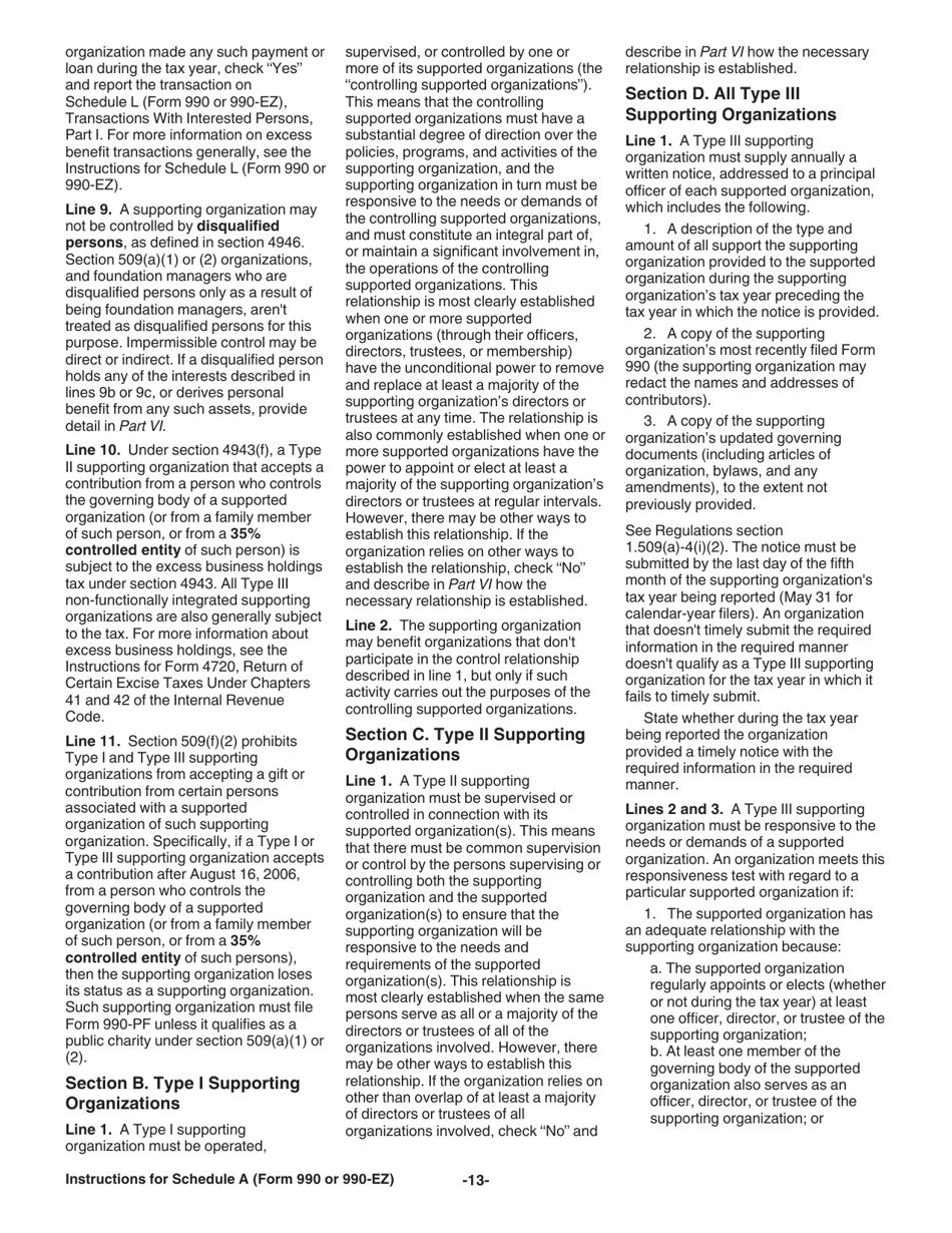 Instructions for IRS Form 990, 990-EZ Schedule A Public Charity Status and Public Support, Page 13