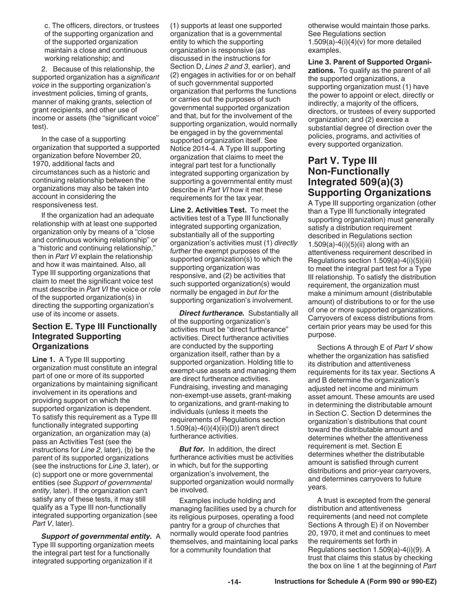 Instructions for IRS Form 990, 990-EZ Schedule A Public Charity Status and Public Support, Page 14