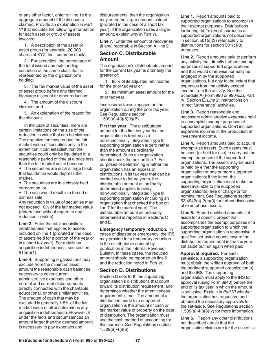 Instructions for IRS Form 990, 990-EZ Schedule A Public Charity Status and Public Support, Page 17